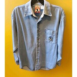 Vtg Disney Mickey Inc Denim Button Down Shirt Men Small Long Sleeve Pocket Crest